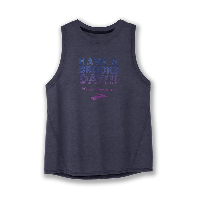 Brooks Distance Graphic Running Tank Top - Women's - Heather Navy/Day (84136-BWHQ)